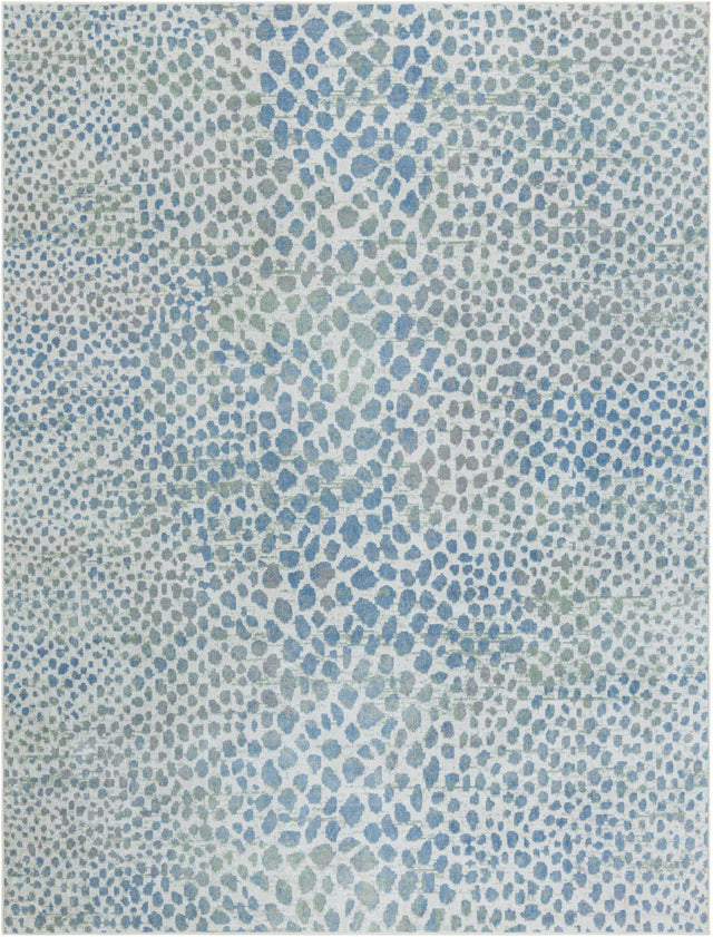 Washable Ivory Blue 9' x 12' Kamala Washable Rectangle Area Rug Easy to Clean Stain Resistant & Durable 100% Polyester Spill-Friendly Carpet for Sale at Rug Engine