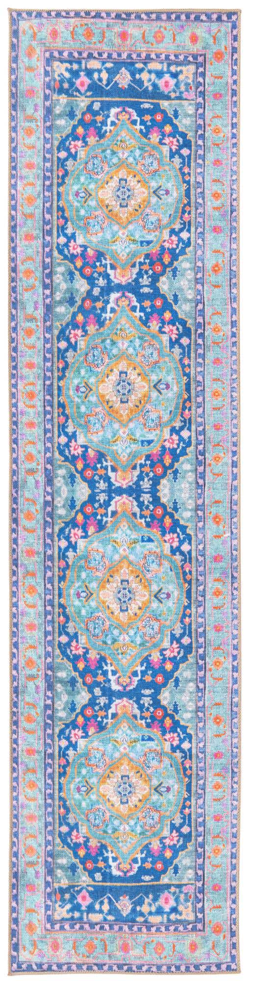 Washable Blue 2' 6 x 10' Timeless Runner Area Rug Easy to Clean Stain Resistant & Durable Traditional Classic Vintage Design Carpet for Sale at Rug Engine