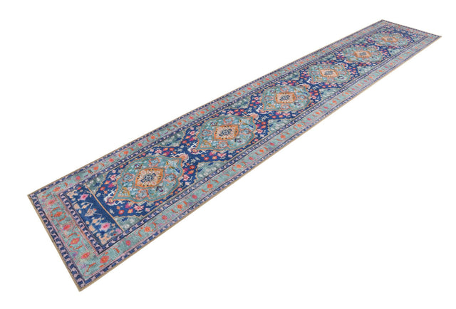 Washable Blue 2' 6 x 14' 1 Timeless Runner Area Rug Easy to Clean Stain Resistant & Durable Traditional Classic Vintage Design Carpet for Sale at Rug Engine