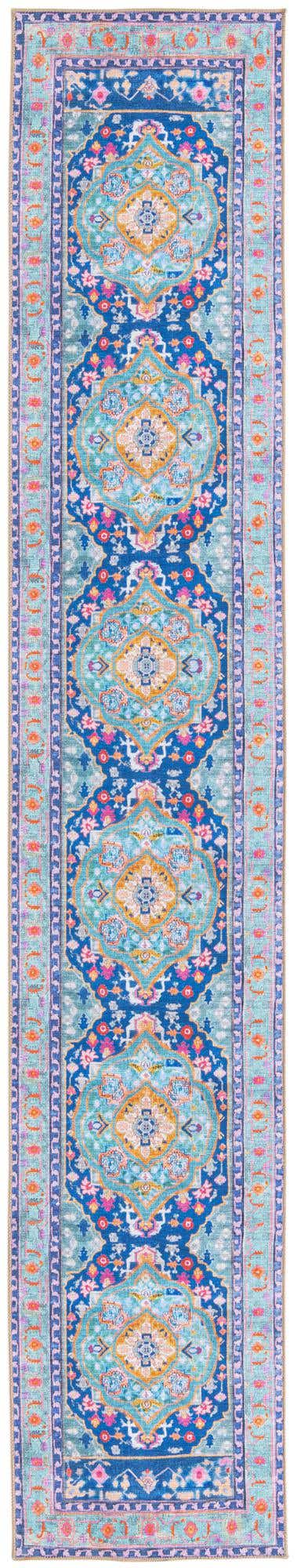 Washable Blue 2' 6 x 14' 1 Timeless Runner Area Rug Easy to Clean Stain Resistant & Durable Traditional Classic Vintage Design Carpet for Sale at Rug Engine