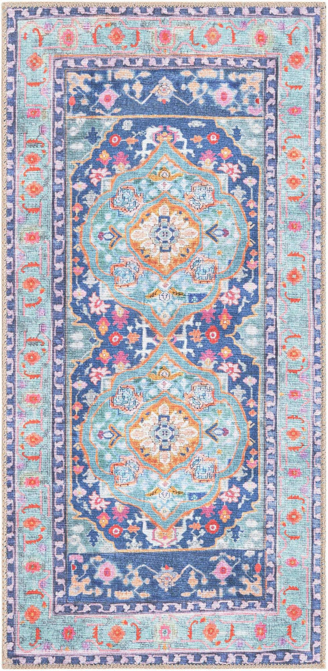 Washable Blue 2' x 4' 1 Timeless Runner Area Rug Easy to Clean Stain Resistant & Durable Traditional Classic Vintage Design Carpet for Sale at Rug Engine