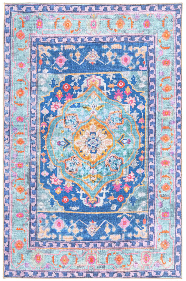 Washable Blue 6' 1 x 9' Timeless Rectangle Area Rug Easy to Clean Stain Resistant & Durable Traditional Classic Vintage Design Carpet for Sale at Rug Engine
