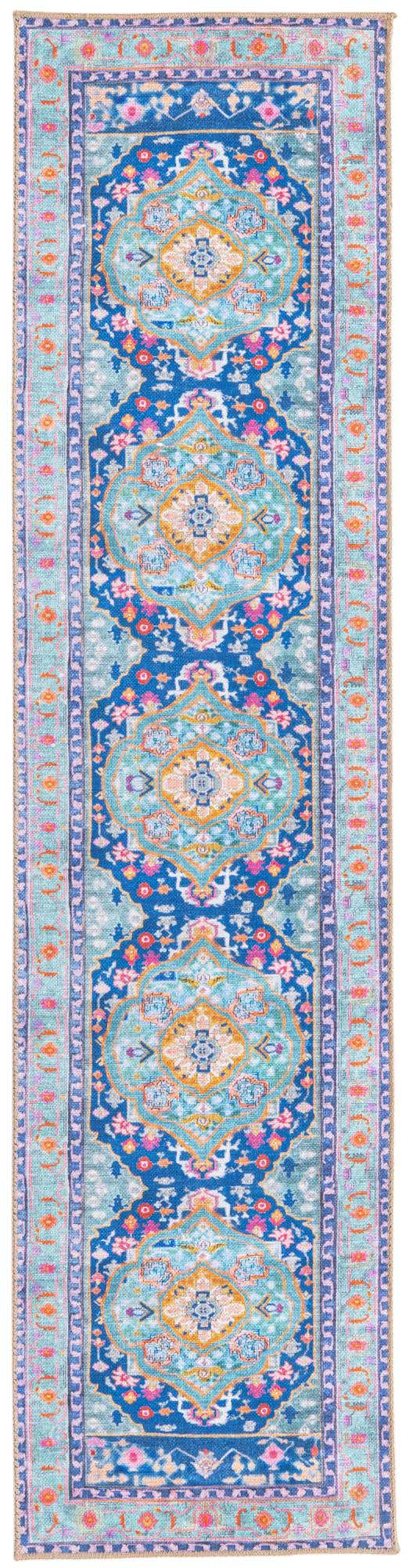 Washable Blue 2' x 7' 10 Timeless Runner Area Rug Easy to Clean Stain Resistant & Durable Traditional Classic Vintage Design Carpet for Sale at Rug Engine