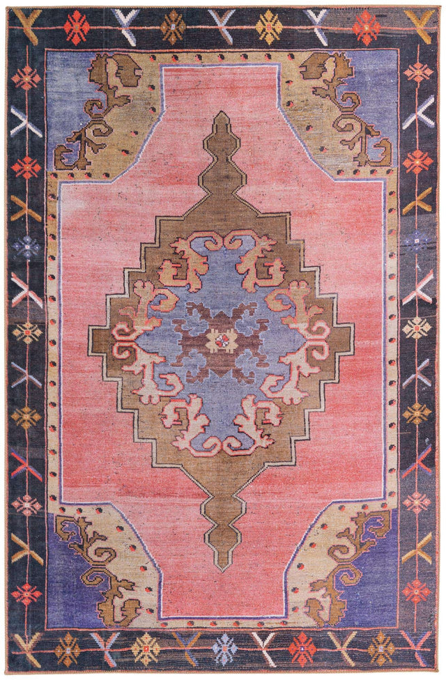 Washable Pink 6' 1 x 9' Timeless Rectangle Area Rug Easy to Clean Stain Resistant & Durable Traditional Classic Vintage Design Carpet for Sale at Rug Engine