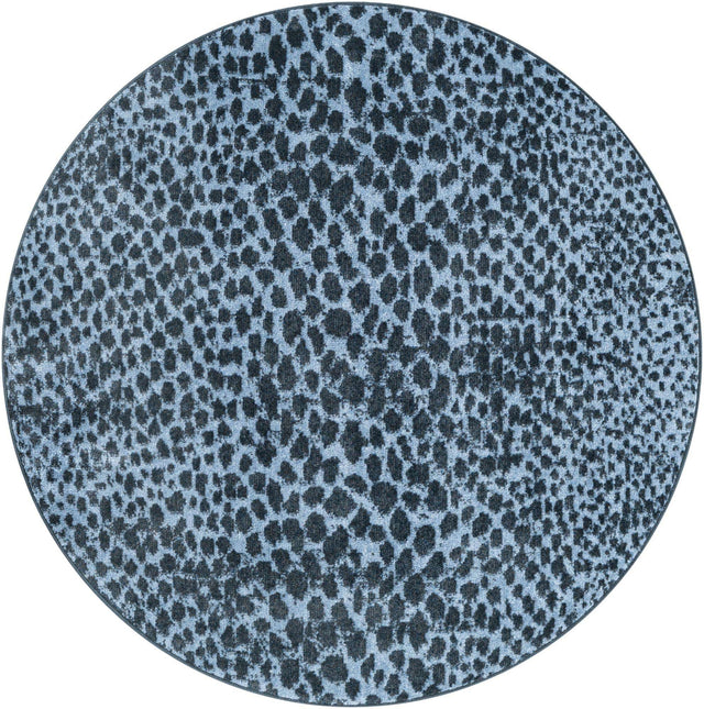 Washable Navy Blue 3' 3 x 3' 3 Kamala Washable Round Area Rug Easy to Clean Stain Resistant & Durable 100% Polyester Spill-Friendly Carpet for Sale at Rug Engine