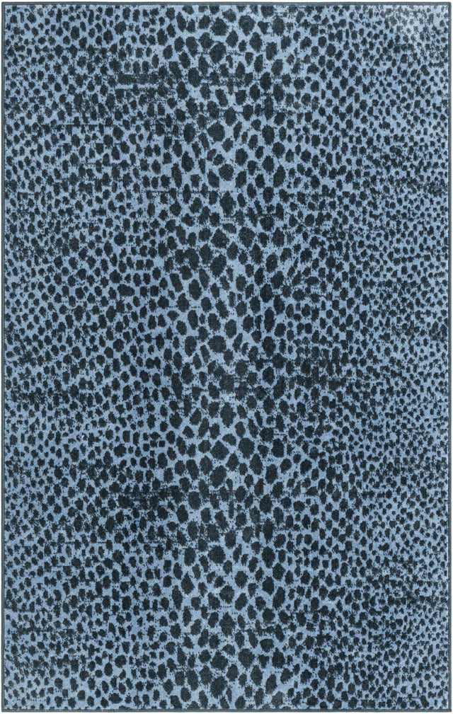 Washable Navy Blue 4' 1 x 6' 1 Kamala Washable Rectangle Area Rug Easy to Clean Stain Resistant & Durable 100% Polyester Spill-Friendly Carpet for Sale at Rug Engine