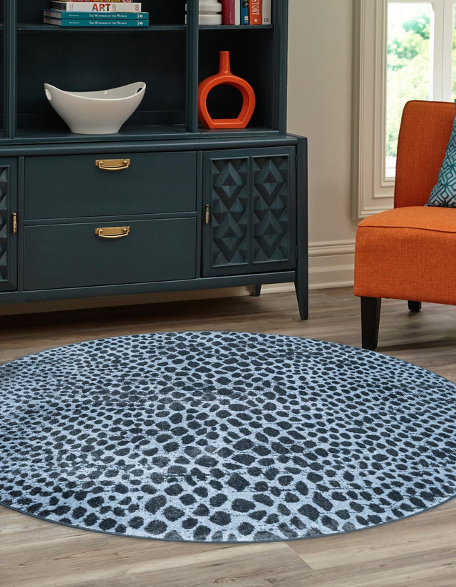 Washable Navy Blue 5' 3 x 5' 3 Kamala Washable Round Area Rug Easy to Clean Stain Resistant & Durable 100% Polyester Spill-Friendly Carpet for Sale at Rug Engine