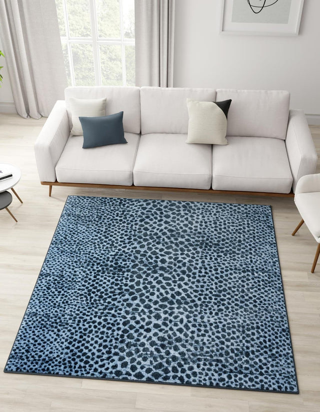 Washable Navy Blue 7' 10 x 7' 10 Kamala Washable Square Area Rug Easy to Clean Stain Resistant & Durable 100% Polyester Spill-Friendly Carpet for Sale at Rug Engine