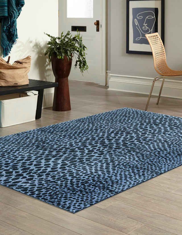 Washable Navy Blue 10' x 14' 1 Kamala Washable Rectangle Area Rug Easy to Clean Stain Resistant & Durable 100% Polyester Spill-Friendly Carpet for Sale at Rug Engine