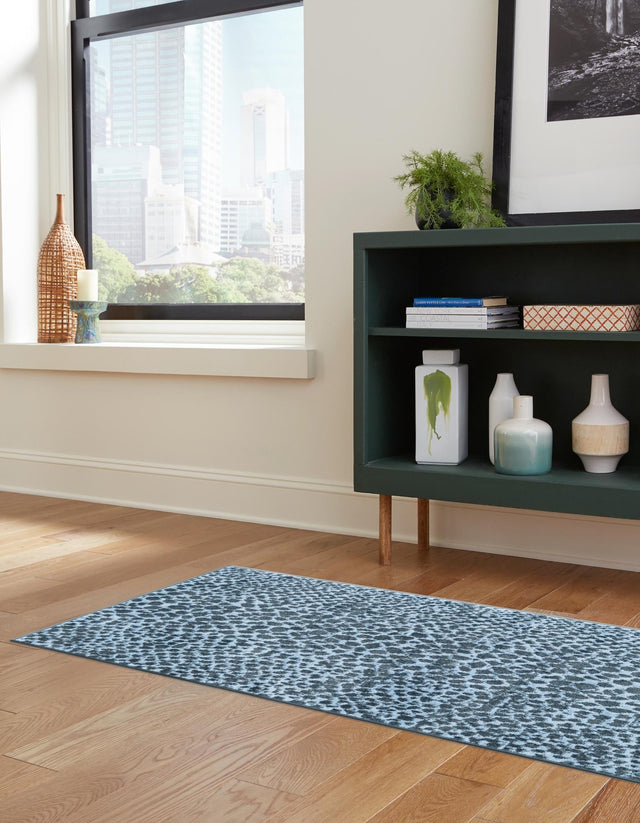 Washable Navy Blue 2' 7 x 12' Kamala Washable Runner Area Rug Easy to Clean Stain Resistant & Durable 100% Polyester Spill-Friendly Carpet for Sale at Rug Engine