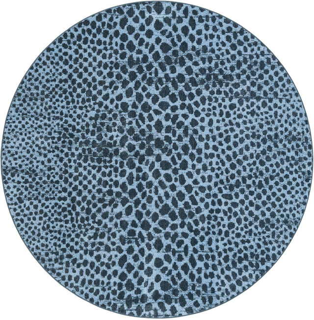 Washable Navy Blue 7' 10 x 7' 10 Kamala Washable Round Area Rug Easy to Clean Stain Resistant & Durable 100% Polyester Spill-Friendly Carpet for Sale at Rug Engine