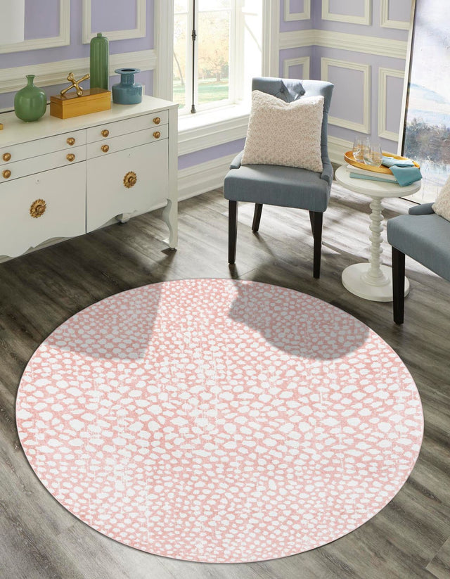 Washable Rose Pink 3' 3 x 3' 3 Kamala Washable Round Area Rug Easy to Clean Stain Resistant & Durable 100% Polyester Spill-Friendly Carpet for Sale at Rug Engine