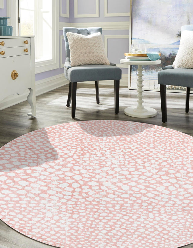 Washable Rose Pink 3' 3 x 3' 3 Kamala Washable Round Area Rug Easy to Clean Stain Resistant & Durable 100% Polyester Spill-Friendly Carpet for Sale at Rug Engine