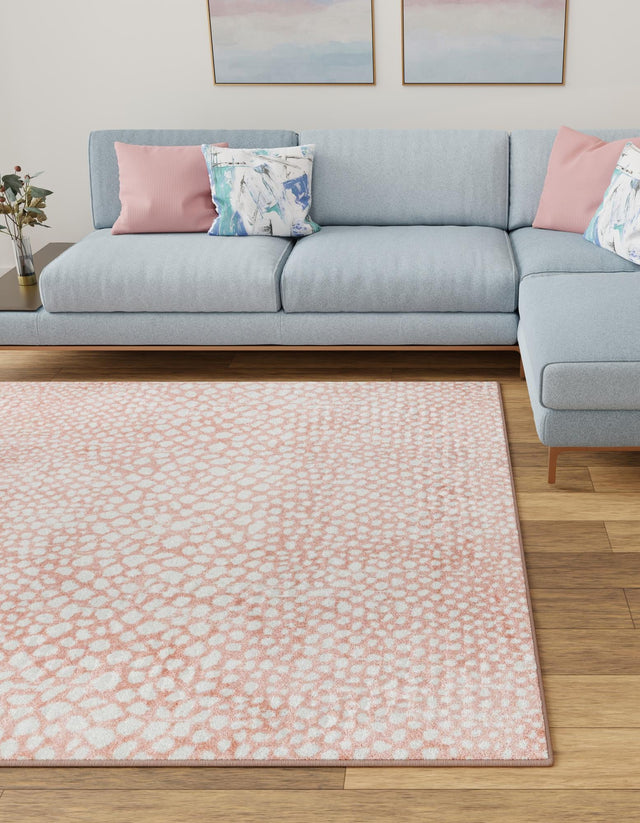 Washable Rose Pink 7' 10 x 7' 10 Kamala Washable Square Area Rug Easy to Clean Stain Resistant & Durable 100% Polyester Spill-Friendly Carpet for Sale at Rug Engine