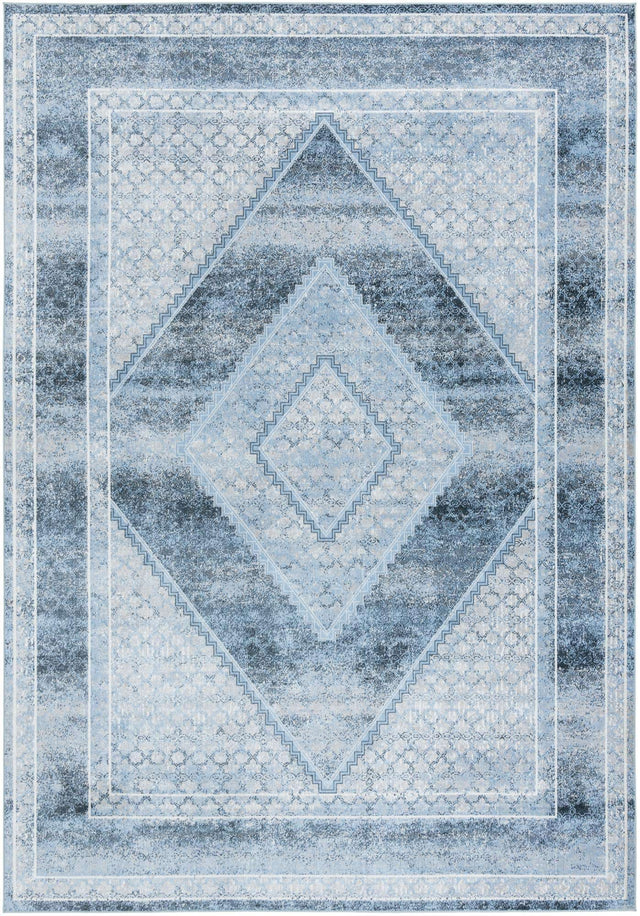 Washable Navy Blue 10' x 14' 1 Kamala Washable Rectangle Area Rug Easy to Clean Stain Resistant & Durable 100% Polyester Spill-Friendly Carpet for Sale at Rug Engine