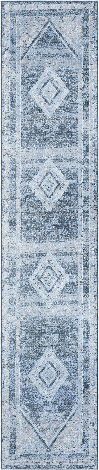 Washable Navy Blue 2' 7 x 12' Kamala Washable Runner Area Rug Easy to Clean Stain Resistant & Durable 100% Polyester Spill-Friendly Carpet for Sale at Rug Engine
