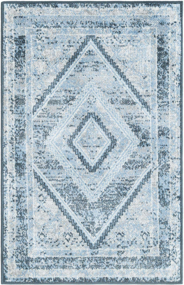 Washable Navy Blue 2' x 3' 1 Kamala Washable Rectangle Area Rug Easy to Clean Stain Resistant & Durable 100% Polyester Spill-Friendly Carpet for Sale at Rug Engine