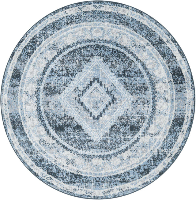 Washable Navy Blue 3' 3 x 3' 3 Kamala Washable Round Area Rug Easy to Clean Stain Resistant & Durable 100% Polyester Spill-Friendly Carpet for Sale at Rug Engine