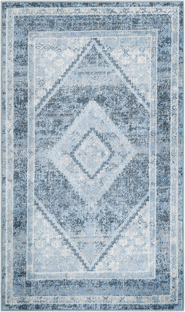Washable Navy Blue 3' 3 x 5' 3 Kamala Washable Rectangle Area Rug Easy to Clean Stain Resistant & Durable 100% Polyester Spill-Friendly Carpet for Sale at Rug Engine