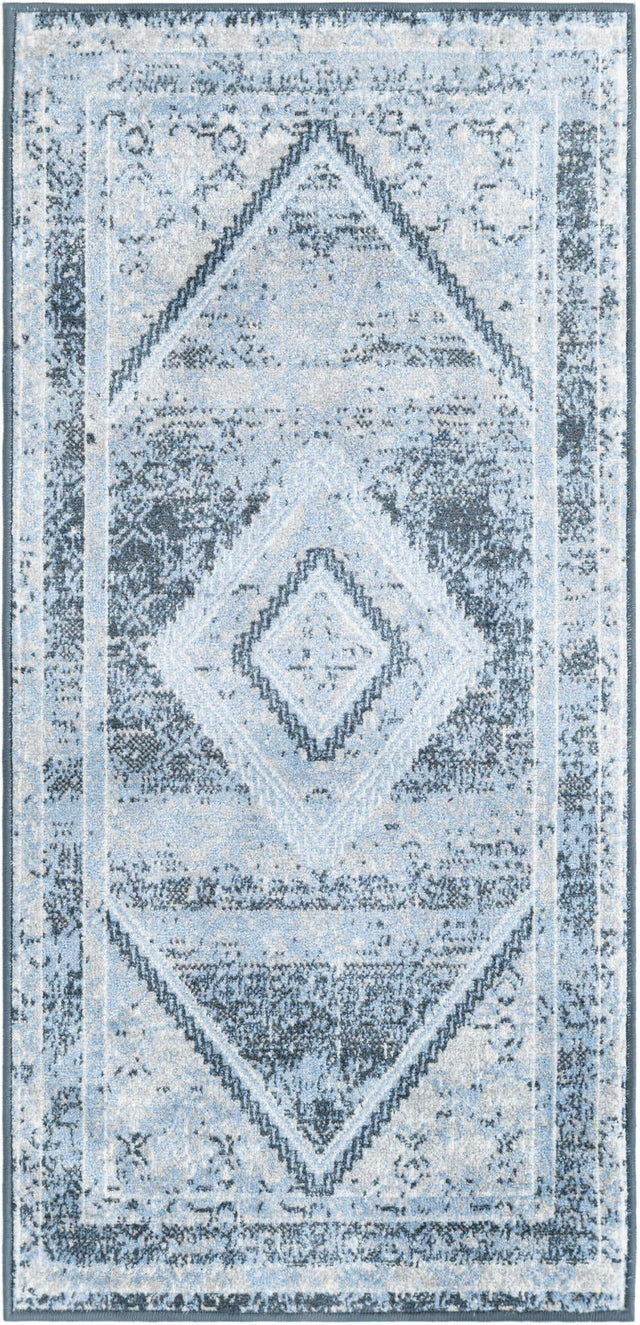 Washable Navy Blue 2' x 4' 1 Kamala Washable Runner Area Rug Easy to Clean Stain Resistant & Durable 100% Polyester Spill-Friendly Carpet for Sale at Rug Engine