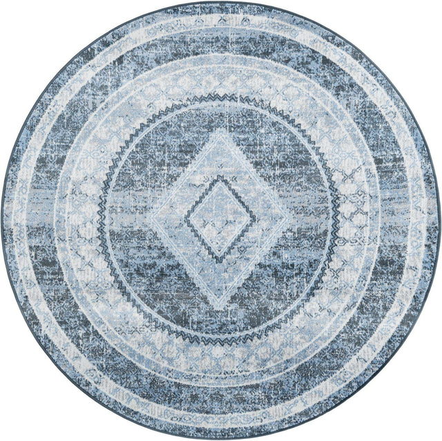 Washable Navy Blue 5' 3 x 5' 3 Kamala Washable Round Area Rug Easy to Clean Stain Resistant & Durable 100% Polyester Spill-Friendly Carpet for Sale at Rug Engine