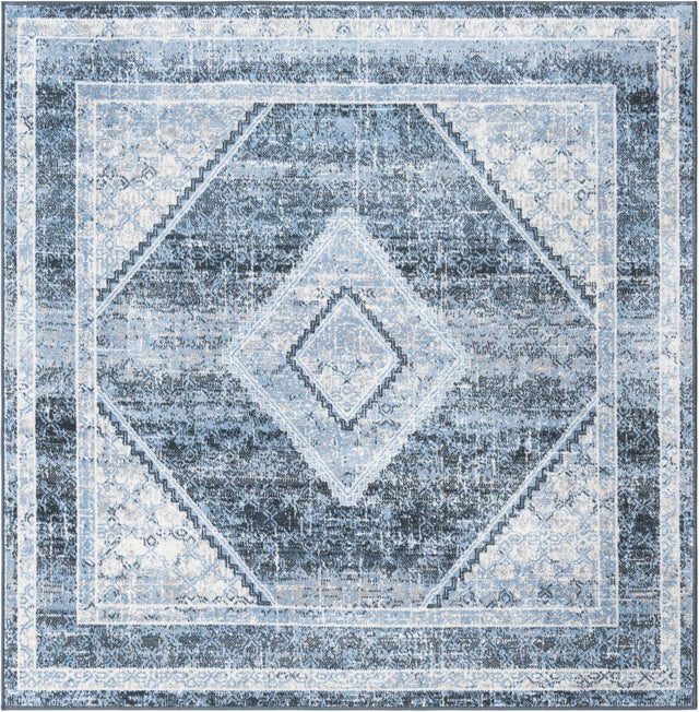 Washable Navy Blue 5' 3 x 5' 3 Kamala Washable Square Area Rug Easy to Clean Stain Resistant & Durable 100% Polyester Spill-Friendly Carpet for Sale at Rug Engine