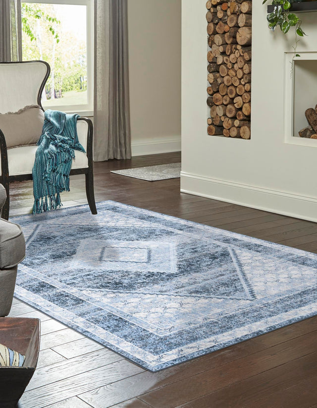 Washable Navy Blue 2' x 3' 1 Kamala Washable Rectangle Area Rug Easy to Clean Stain Resistant & Durable 100% Polyester Spill-Friendly Carpet for Sale at Rug Engine