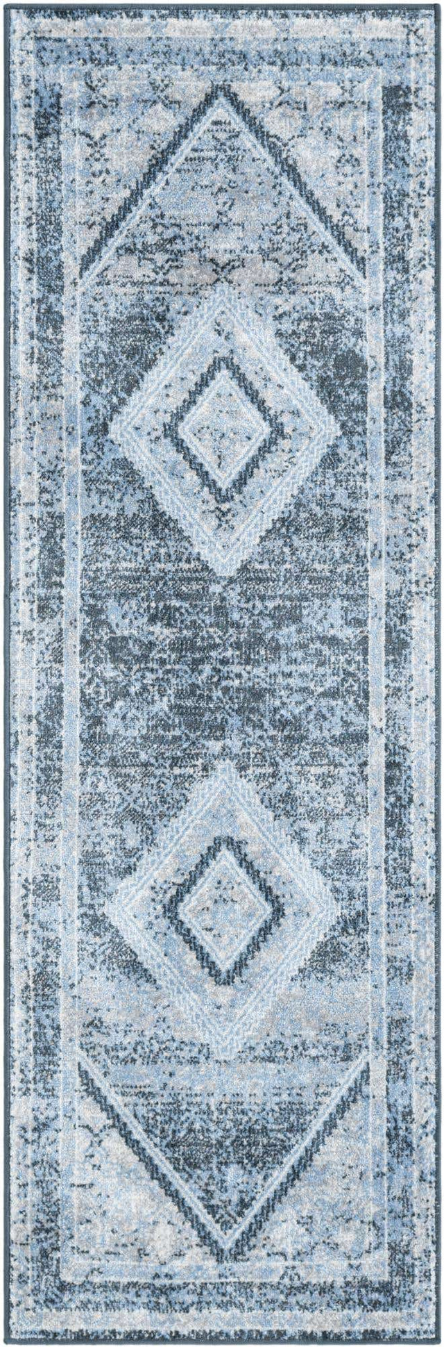 Washable Navy Blue 2' x 6' 1 Kamala Washable Runner Area Rug Easy to Clean Stain Resistant & Durable 100% Polyester Spill-Friendly Carpet for Sale at Rug Engine