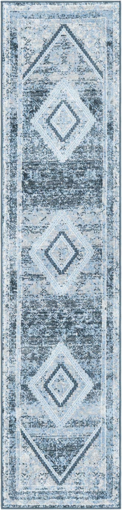 Washable Navy Blue 2' x 8' Kamala Washable Runner Area Rug Easy to Clean Stain Resistant & Durable 100% Polyester Spill-Friendly Carpet for Sale at Rug Engine
