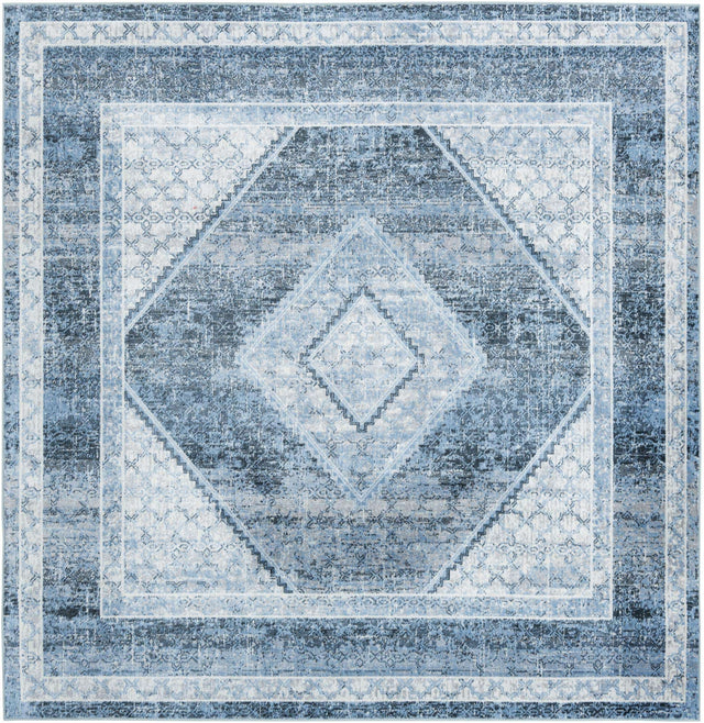 Washable Navy Blue 7' 10 x 7' 10 Kamala Washable Square Area Rug Easy to Clean Stain Resistant & Durable 100% Polyester Spill-Friendly Carpet for Sale at Rug Engine