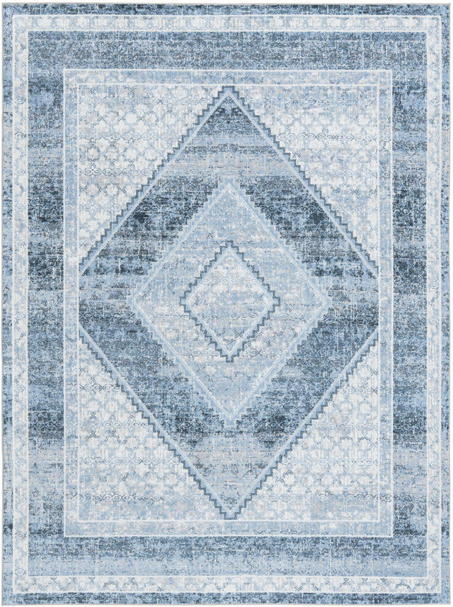 Washable Navy Blue 7' 10 x 10' Kamala Washable Rectangle Area Rug Easy to Clean Stain Resistant & Durable 100% Polyester Spill-Friendly Carpet for Sale at Rug Engine