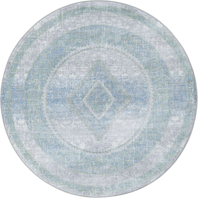 Washable Gray Green 5' 3 x 5' 3 Kamala Washable Round Area Rug Easy to Clean Stain Resistant & Durable 100% Polyester Spill-Friendly Carpet for Sale at Rug Engine