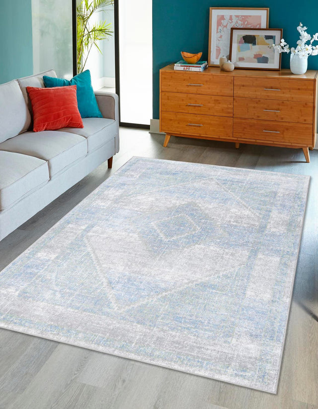 Washable Gray Green 7' 10 x 10' Kamala Washable Rectangle Area Rug Easy to Clean Stain Resistant & Durable 100% Polyester Spill-Friendly Carpet for Sale at Rug Engine