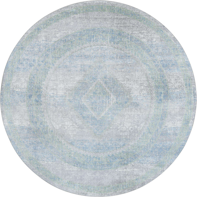 Washable Gray Green 7' 10 x 7' 10 Kamala Washable Round Area Rug Easy to Clean Stain Resistant & Durable 100% Polyester Spill-Friendly Carpet for Sale at Rug Engine