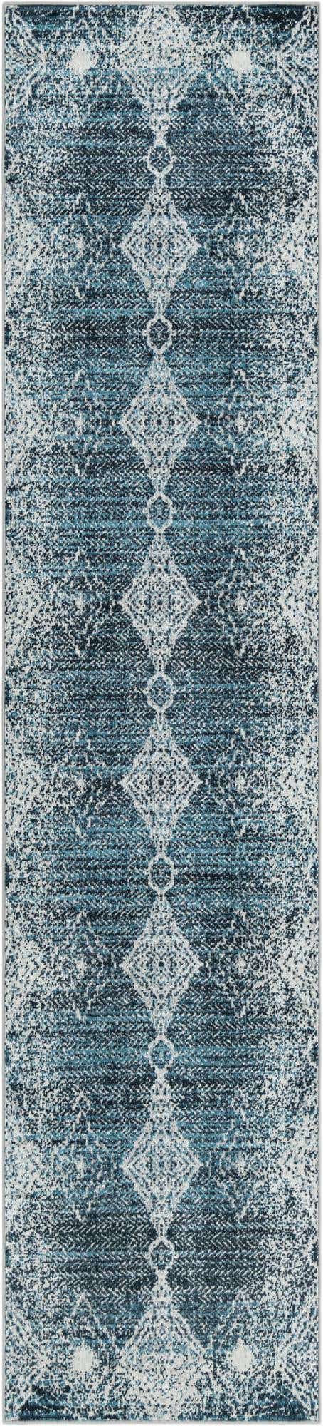 Washable Navy Blue 2' 7 x 12' Kamala Washable Runner Area Rug Easy to Clean Stain Resistant & Durable 100% Polyester Spill-Friendly Carpet for Sale at Rug Engine