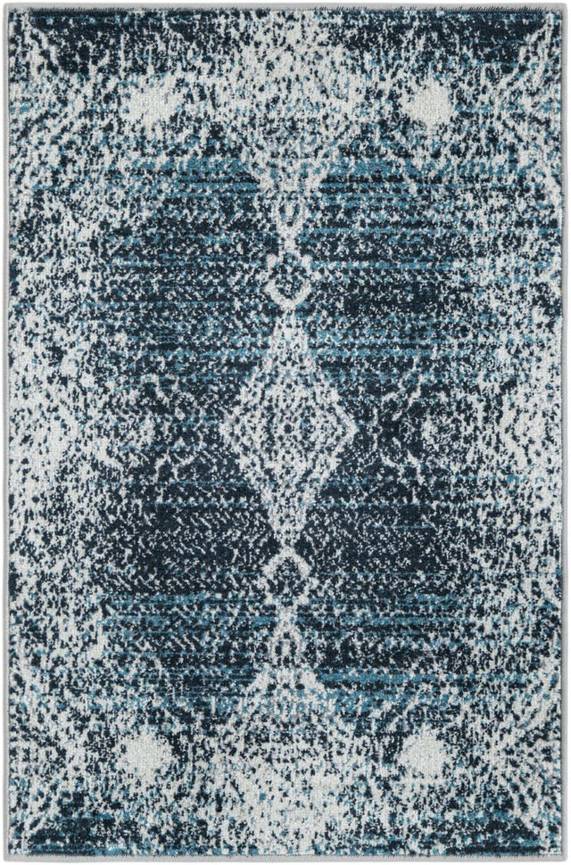 Washable Navy Blue 2' x 3' 1 Kamala Washable Rectangle Area Rug Easy to Clean Stain Resistant & Durable 100% Polyester Spill-Friendly Carpet for Sale at Rug Engine
