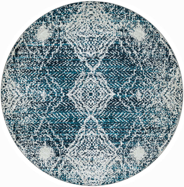 Washable Navy Blue 5' 3 x 5' 3 Kamala Washable Round Area Rug Easy to Clean Stain Resistant & Durable 100% Polyester Spill-Friendly Carpet for Sale at Rug Engine