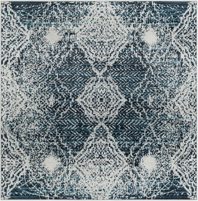 Washable Navy Blue 5' 3 x 5' 3 Kamala Washable Square Area Rug Easy to Clean Stain Resistant & Durable 100% Polyester Spill-Friendly Carpet for Sale at Rug Engine
