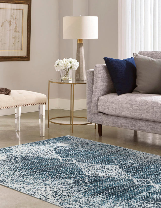 Washable Navy Blue 5' 3 x 8' Kamala Washable Rectangle Area Rug Easy to Clean Stain Resistant & Durable 100% Polyester Spill-Friendly Carpet for Sale at Rug Engine