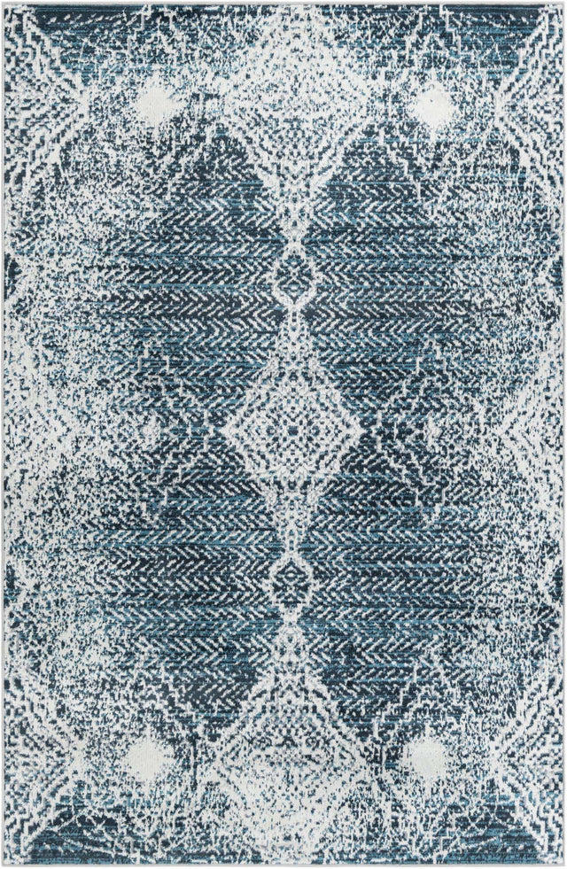 Washable Navy Blue 5' 3 x 8' Kamala Washable Rectangle Area Rug Easy to Clean Stain Resistant & Durable 100% Polyester Spill-Friendly Carpet for Sale at Rug Engine