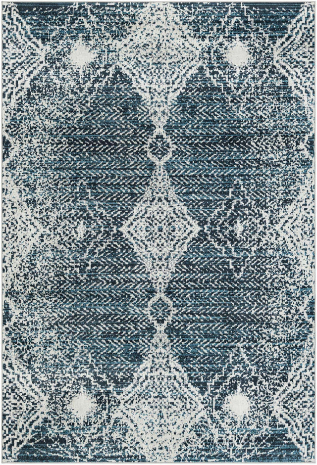 Washable Navy Blue 6' 1 x 9' Kamala Washable Rectangle Area Rug Easy to Clean Stain Resistant & Durable 100% Polyester Spill-Friendly Carpet for Sale at Rug Engine