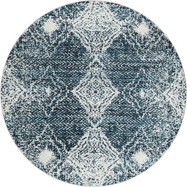 Washable Navy Blue 7' 10 x 7' 10 Kamala Washable Round Area Rug Easy to Clean Stain Resistant & Durable 100% Polyester Spill-Friendly Carpet for Sale at Rug Engine