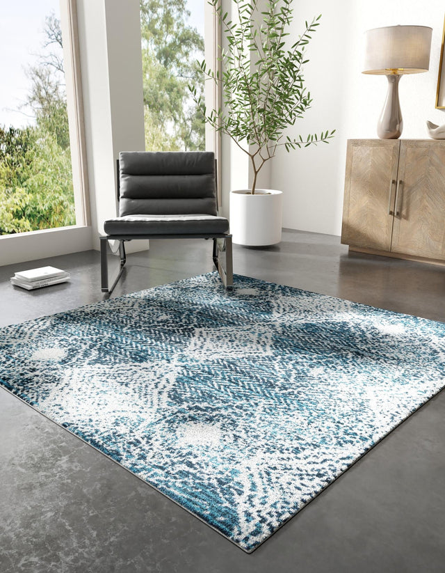Washable Navy Blue 7' 10 x 7' 10 Kamala Washable Square Area Rug Easy to Clean Stain Resistant & Durable 100% Polyester Spill-Friendly Carpet for Sale at Rug Engine