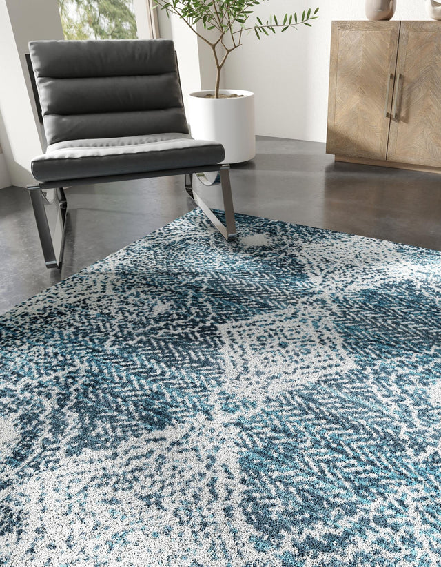 Washable Navy Blue 5' 3 x 5' 3 Kamala Washable Square Area Rug Easy to Clean Stain Resistant & Durable 100% Polyester Spill-Friendly Carpet for Sale at Rug Engine