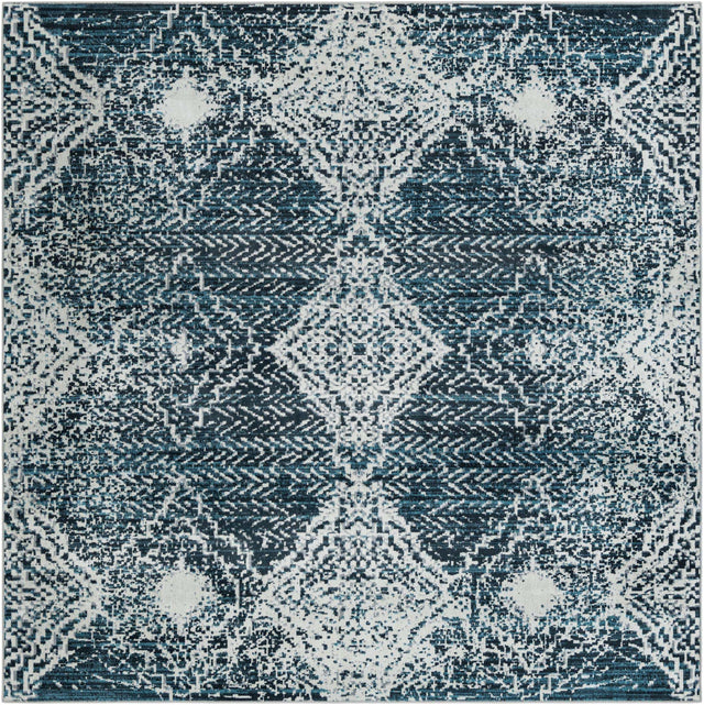 Washable Navy Blue 7' 10 x 7' 10 Kamala Washable Square Area Rug Easy to Clean Stain Resistant & Durable 100% Polyester Spill-Friendly Carpet for Sale at Rug Engine