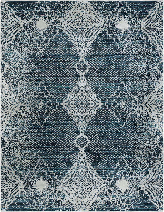 Washable Navy Blue 9' x 12' Kamala Washable Rectangle Area Rug Easy to Clean Stain Resistant & Durable 100% Polyester Spill-Friendly Carpet for Sale at Rug Engine