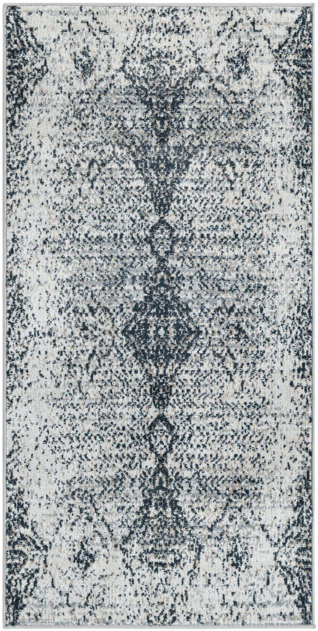 Washable Black and White 2' x 4' 1 Kamala Washable Runner Area Rug Easy to Clean Stain Resistant & Durable 100% Polyester Spill-Friendly Carpet for Sale at Rug Engine