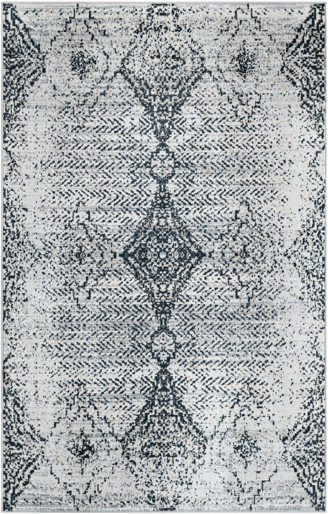 Washable Black and White 4' 1 x 6' 1 Kamala Washable Rectangle Area Rug Easy to Clean Stain Resistant & Durable 100% Polyester Spill-Friendly Carpet for Sale at Rug Engine