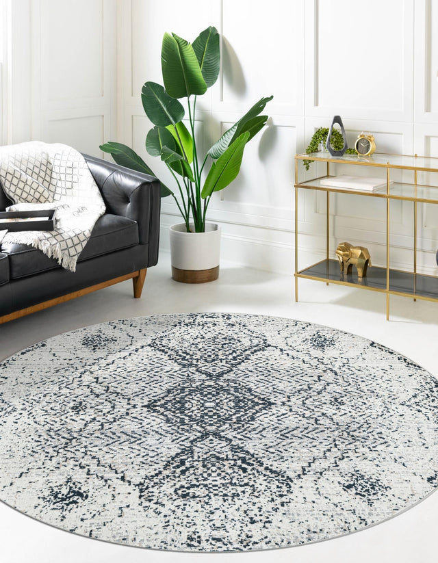 Washable Black and White 3' 3 x 3' 3 Kamala Washable Round Area Rug Easy to Clean Stain Resistant & Durable 100% Polyester Spill-Friendly Carpet for Sale at Rug Engine