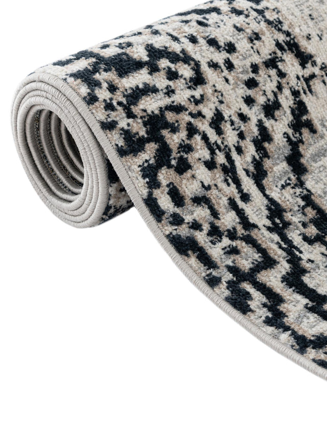 Washable Black and White 7' 10 x 7' 10 Kamala Washable Round Area Rug Easy to Clean Stain Resistant & Durable 100% Polyester Spill-Friendly Carpet for Sale at Rug Engine